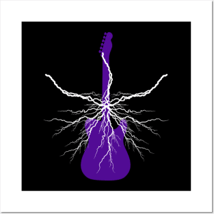 Purple Electric Lightning Guitar Posters and Art